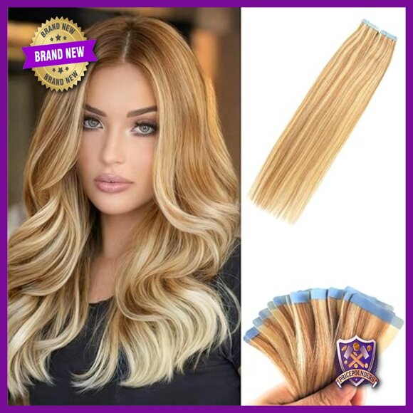 Human Hair Tape In Extensions 16 Inch 20 Pieces Lightweight DIY